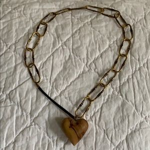 Anthropologie Wooden Heart Necklace on Gold Chain